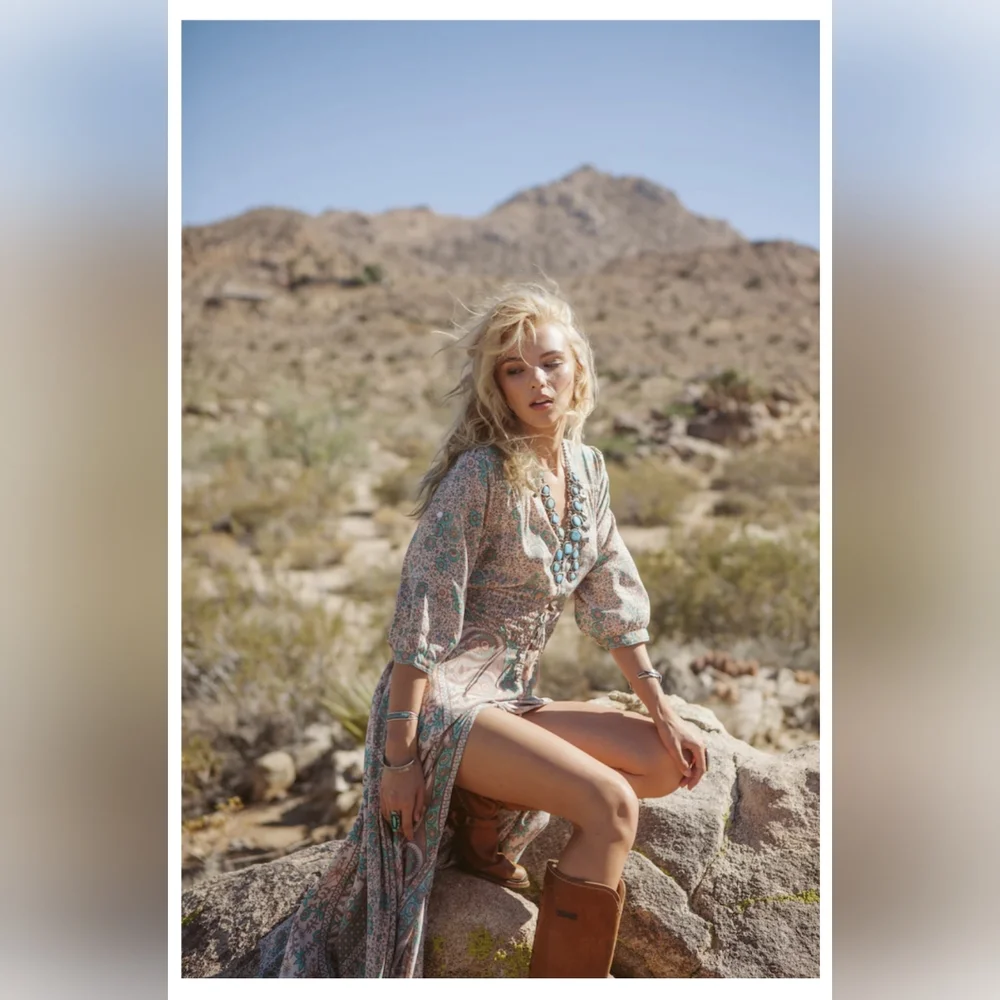 Spell Boho Blossom Gown Maxi Dress Sage Medium Original - Picture 2 of 15